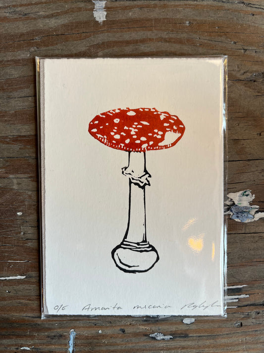 Amanita Muscaria Mushroom Linocut Print