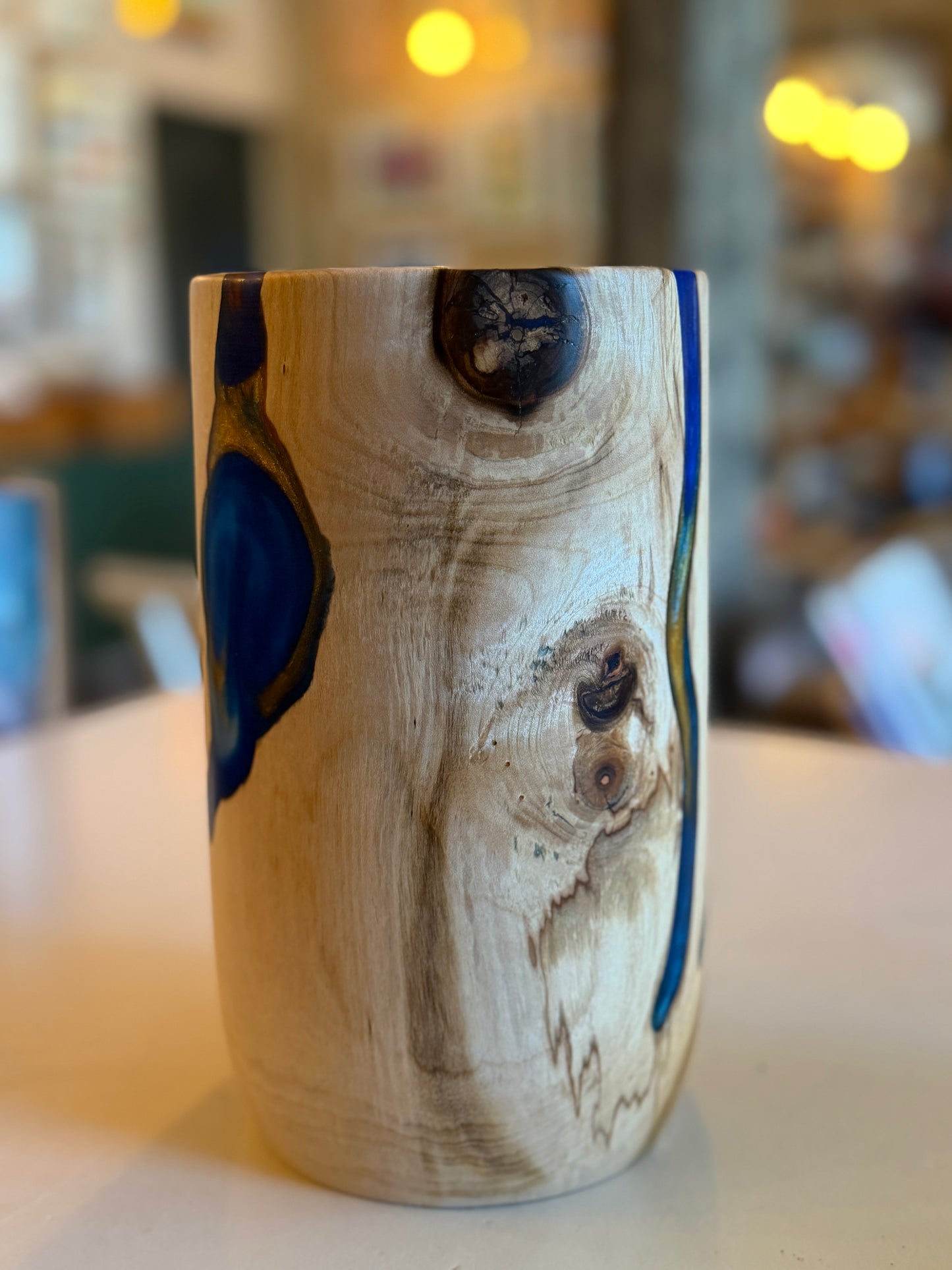 Walnut Wood & Mixed Colour Resin Bud Vase