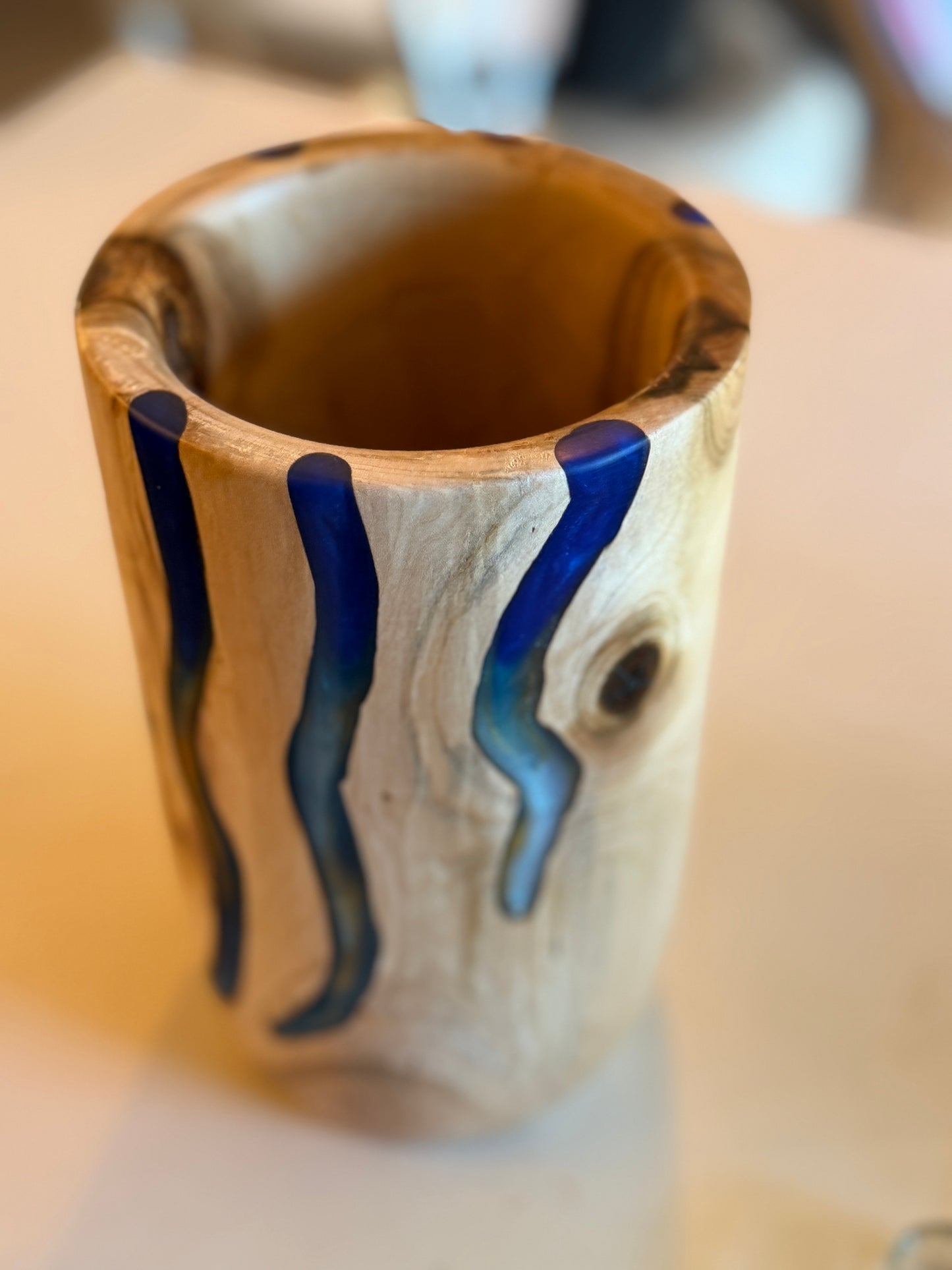 Walnut Wood & Mixed Colour Resin Bud Vase