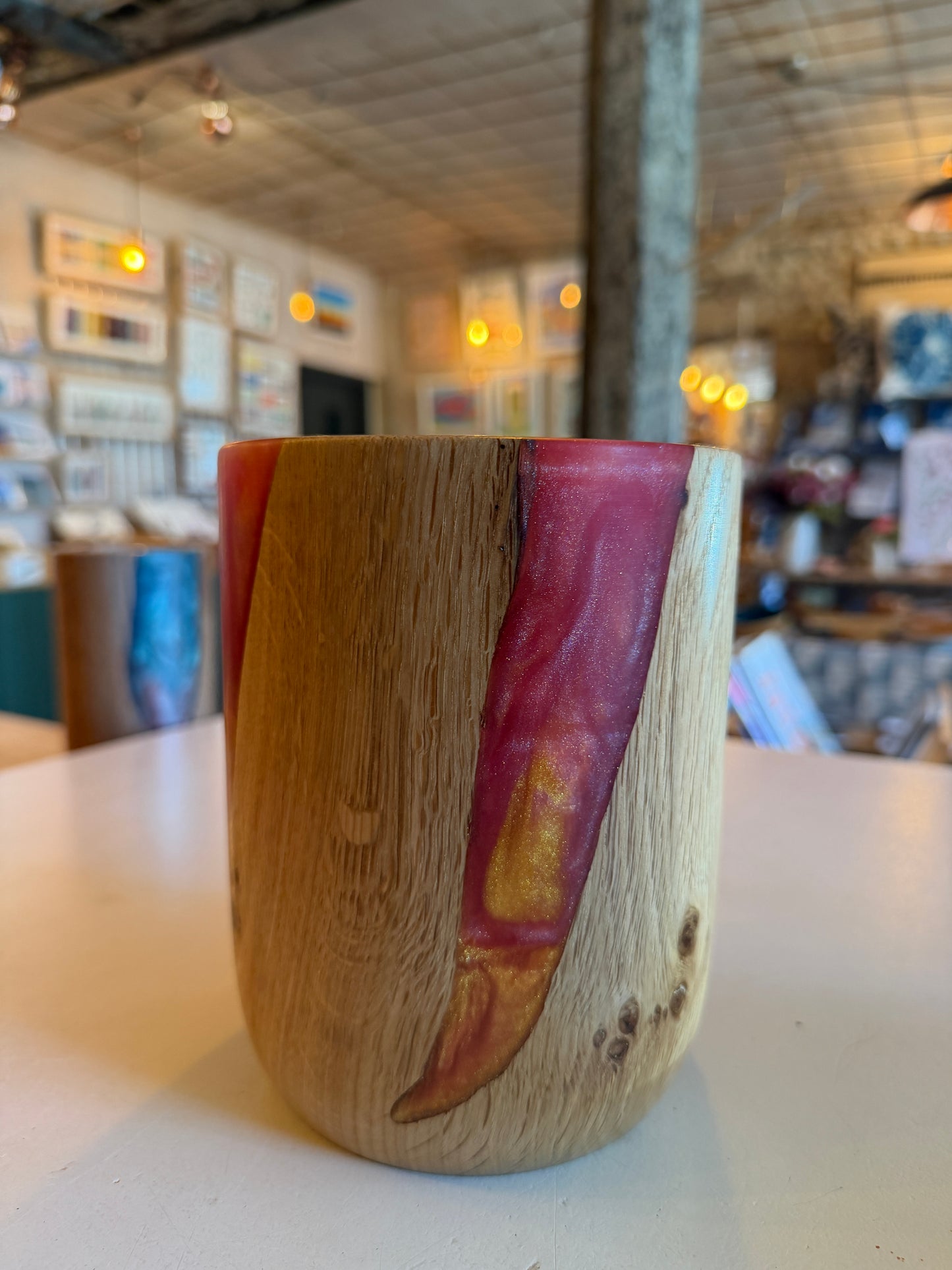Burr Oak Wood & Resin Pot