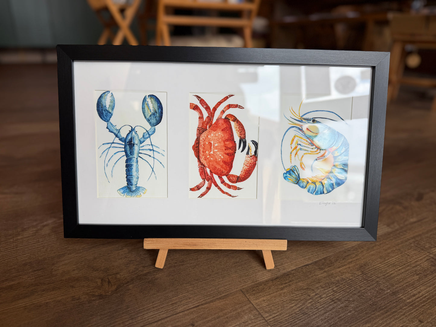 Black Framed Triptych-Lobster, Crab & Prawn