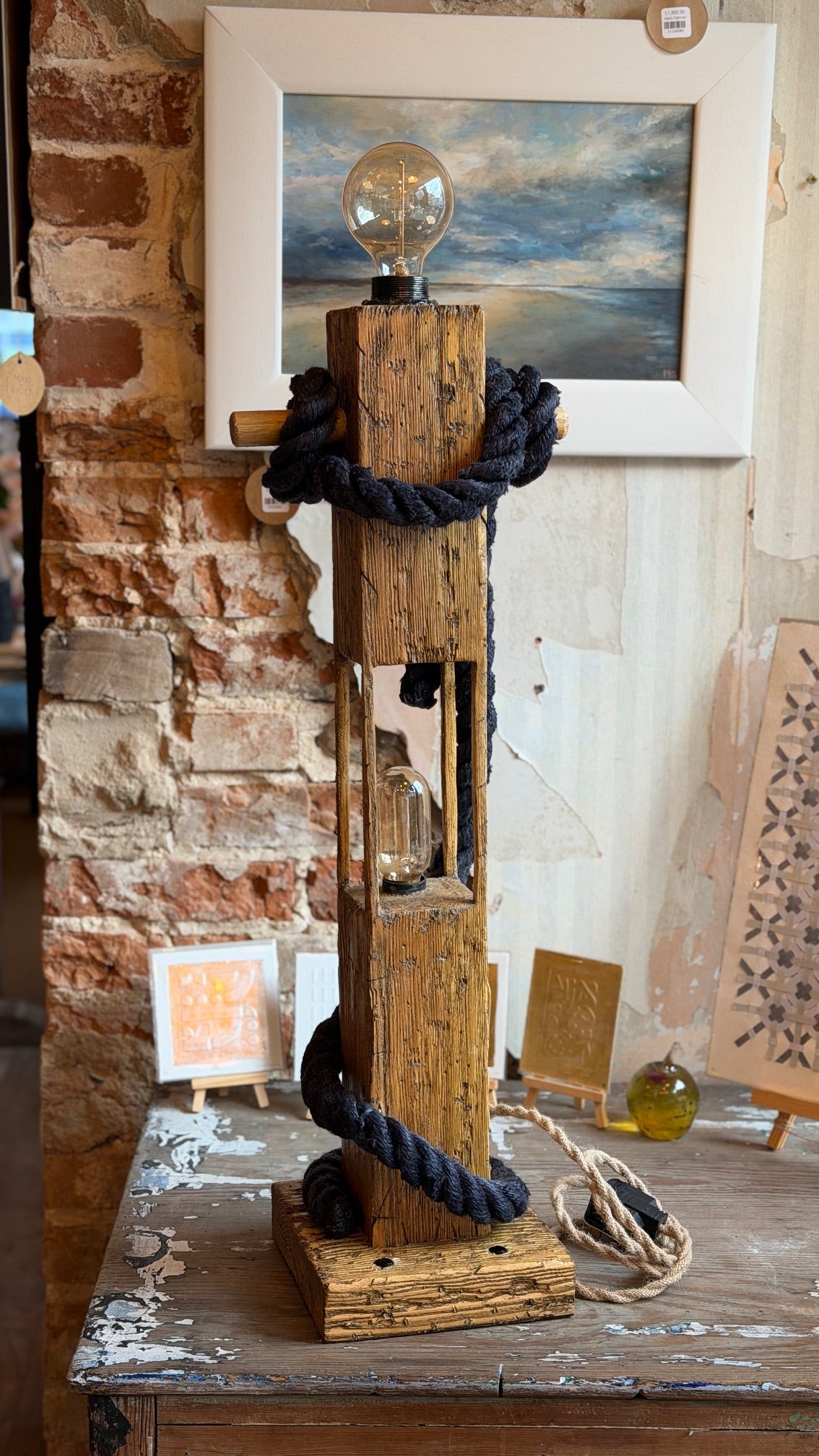 North Norfolk mooring post Lamp with RNLI rope