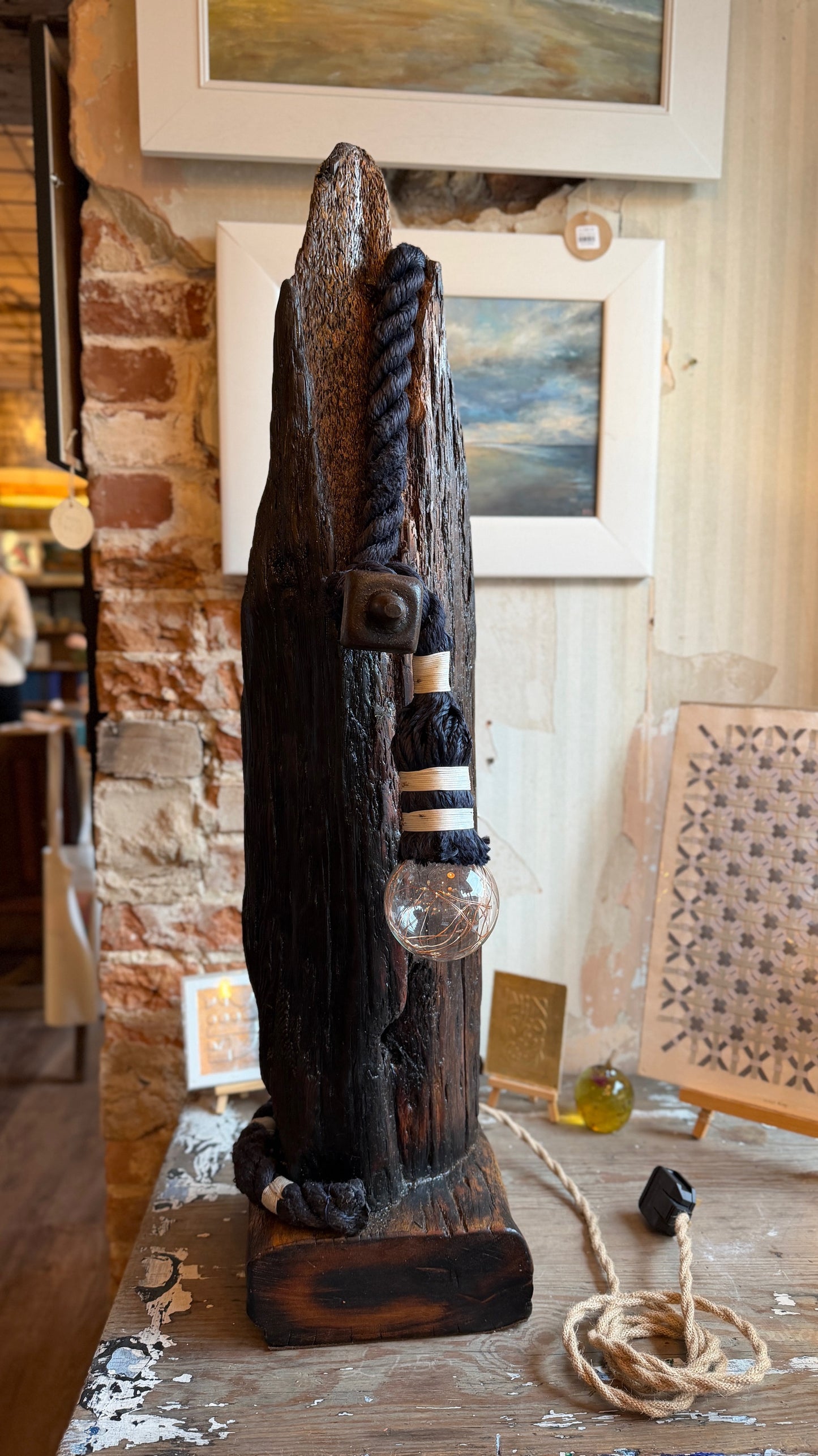 Cromer Sea-Defences Lamp with RNLI rope