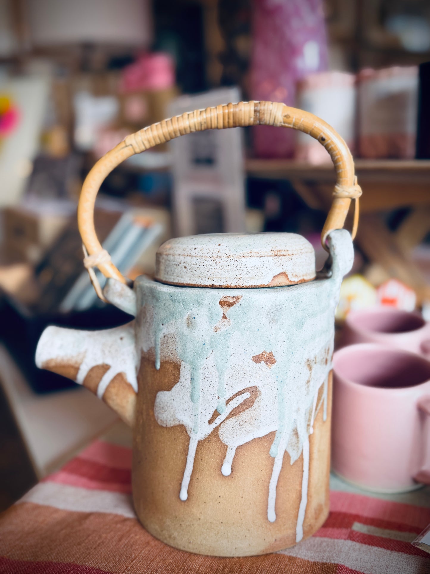 Tea Pot-Ash Glaze-Removable Bamboo Handle