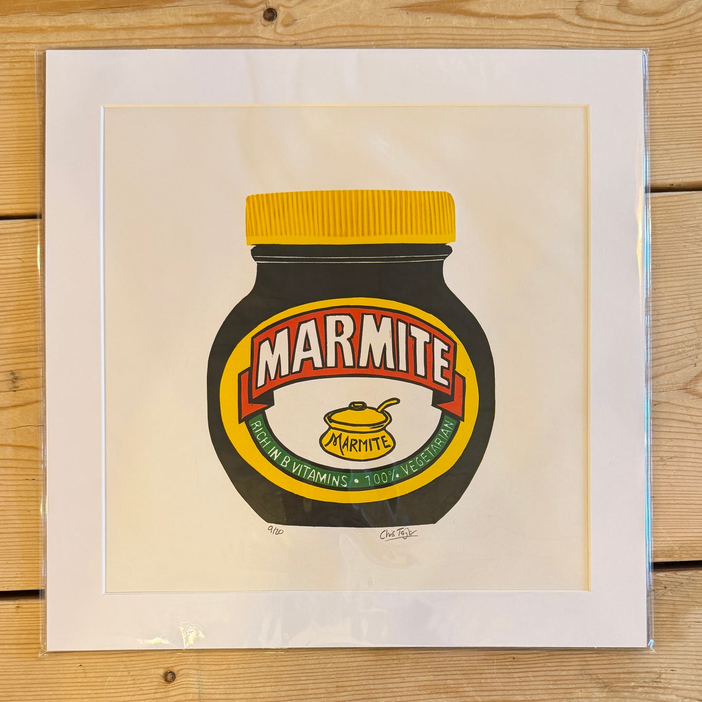 Marmite pot - reduction cut 5 colour linocut print