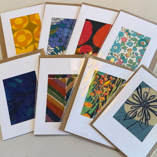 Handmade Cards with real vintage fabric inlay