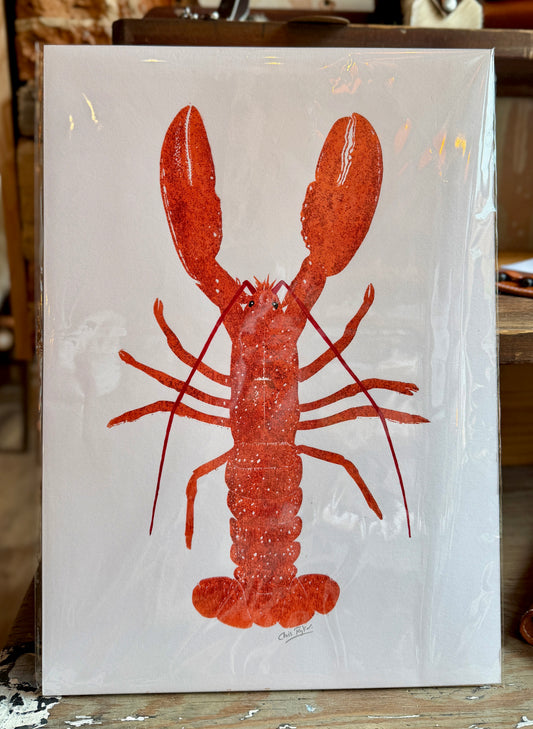 Linocut print of cooked lobster
