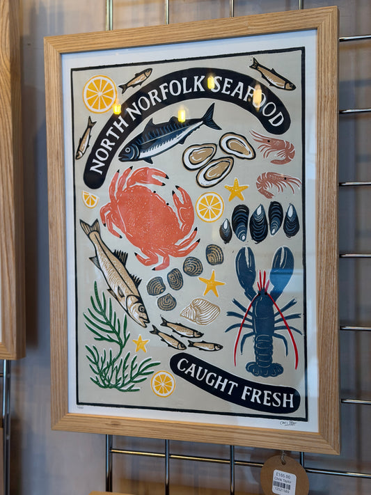 North Norfolk Seafood poster A3 - handprinted linocut