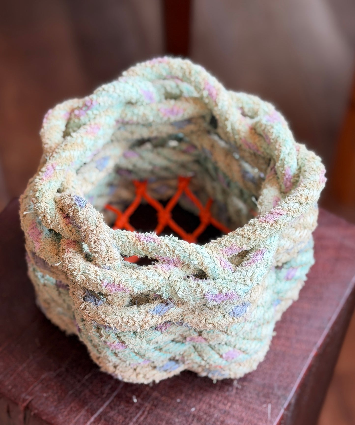 Hand-woven upcycled crab pot rope plant pot/utensil baskets