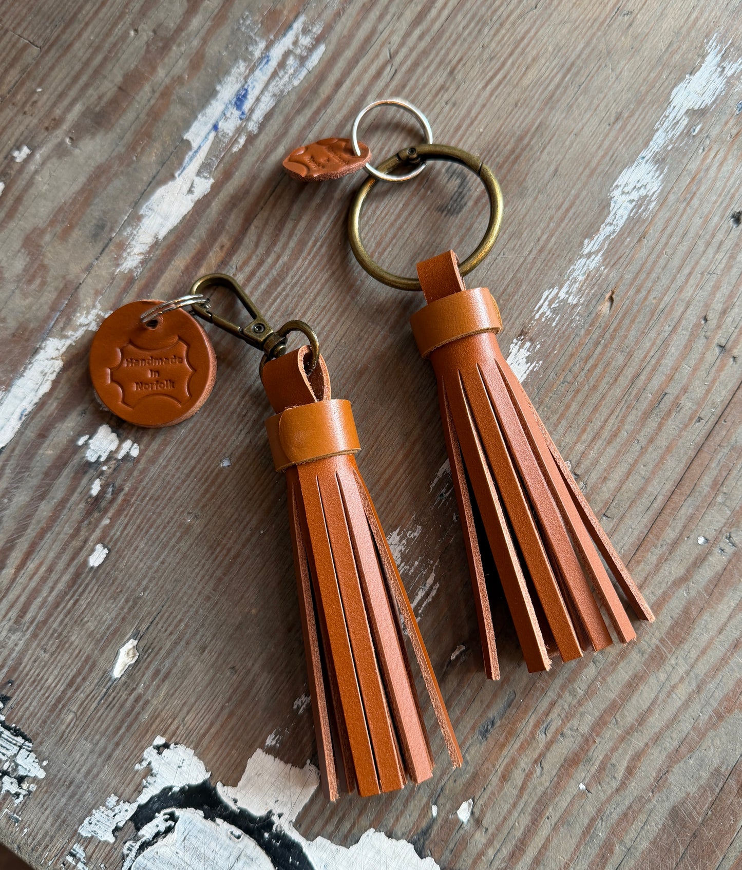 Handmade leather tassel keyring