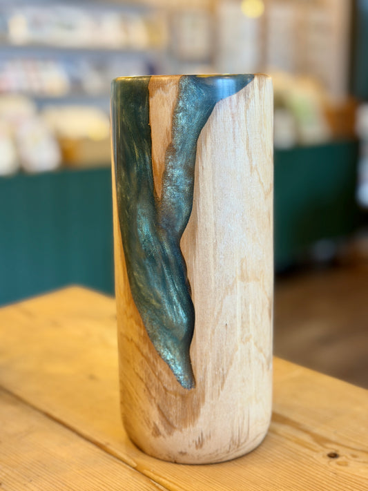 Beech Wood & Blue Resin Vase