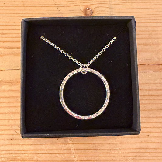 Stirling Large Hammered Circle Pendant