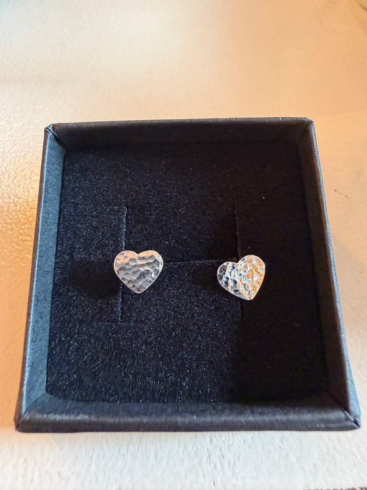 Sterling hammered silver Heart Studs