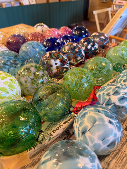 Handblown glass baubles 80-100mm
