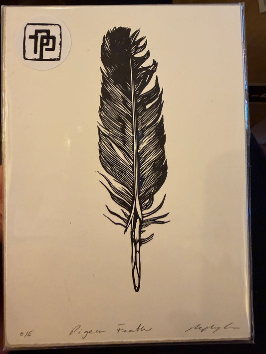 PIgeon Feather Linocut Print
