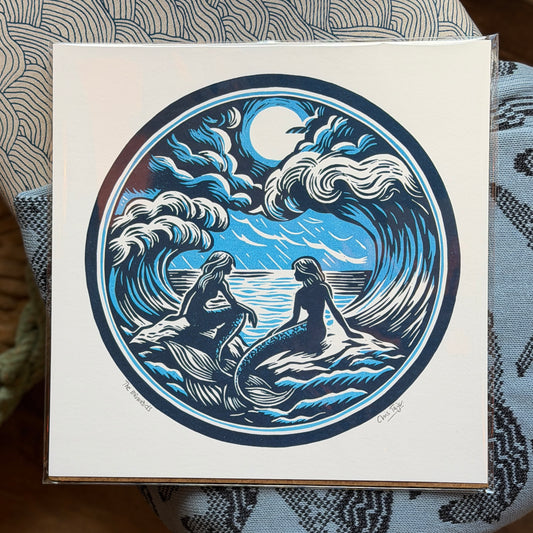The Mermaids - linocut print design giclee prints