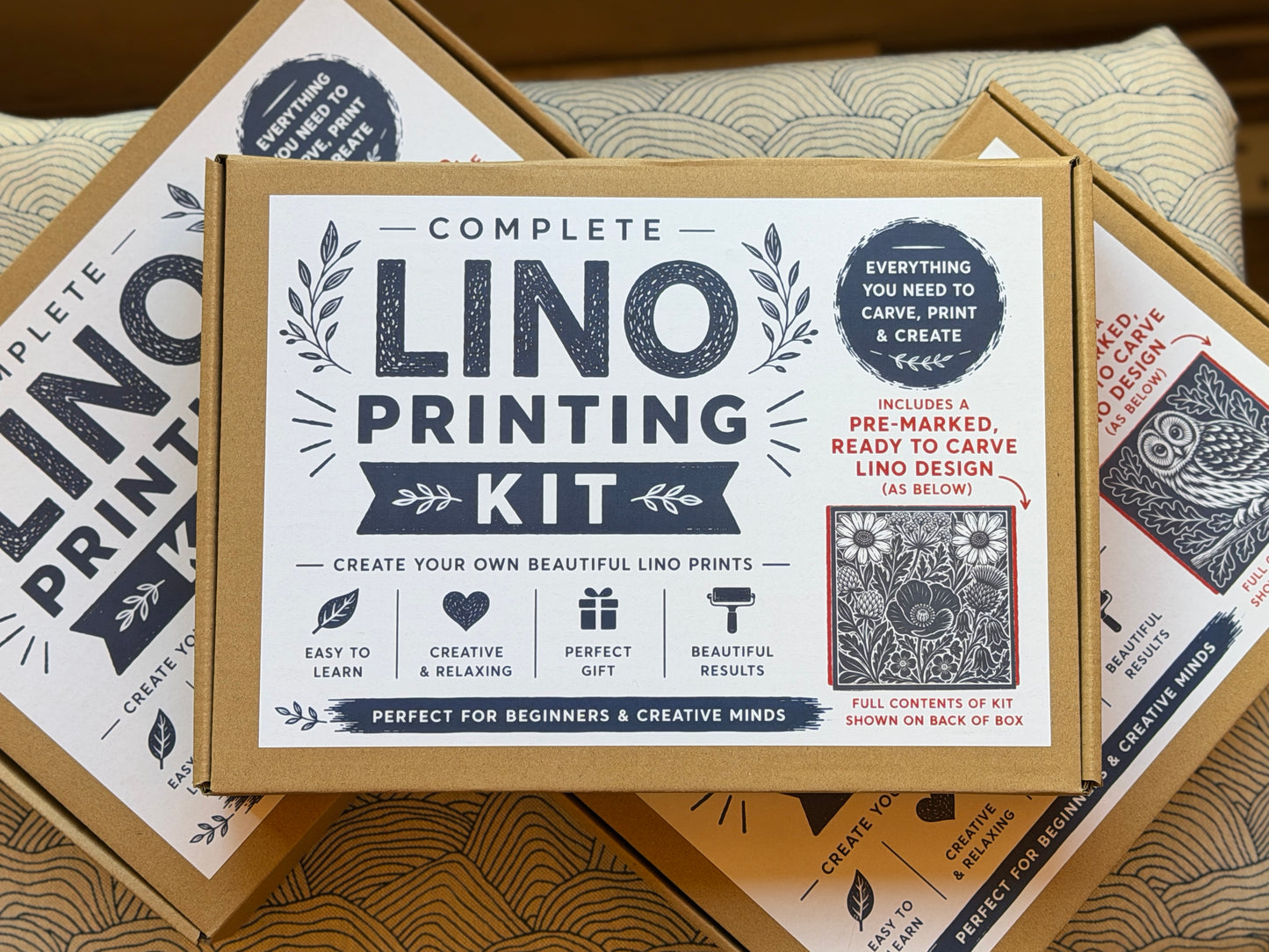 Lino Printing Kit with Pre Printed Lino carving guide designs