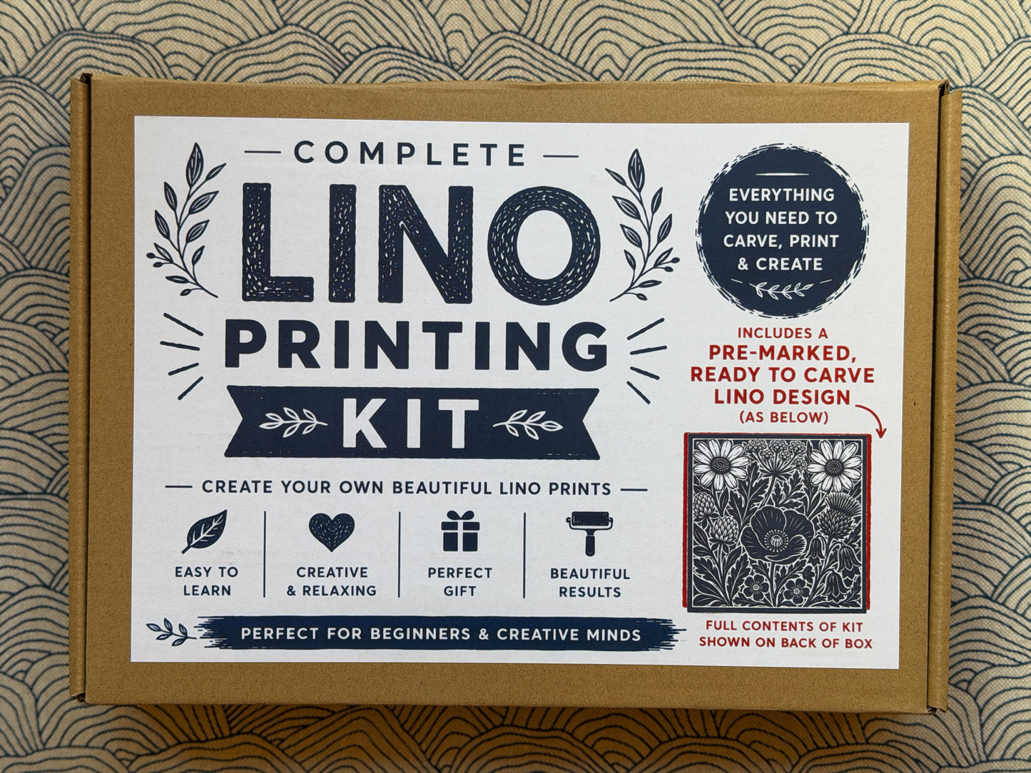 Lino Printing Kit with Pre Printed Lino carving guide designs