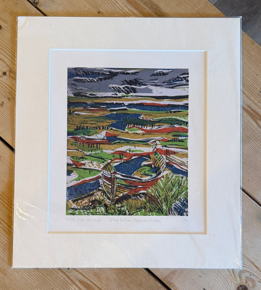 Rotting boat on Blakeney Freshes - giclee print of linocut