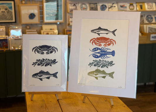 North Norfolk's Seafood/Marine Life linocut prints