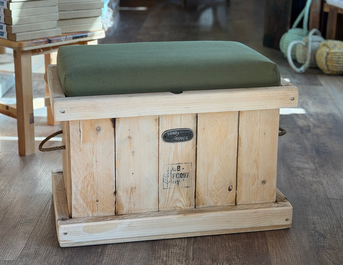 Genuine Land Rover transport crate - upcycled into blanket box/footstool