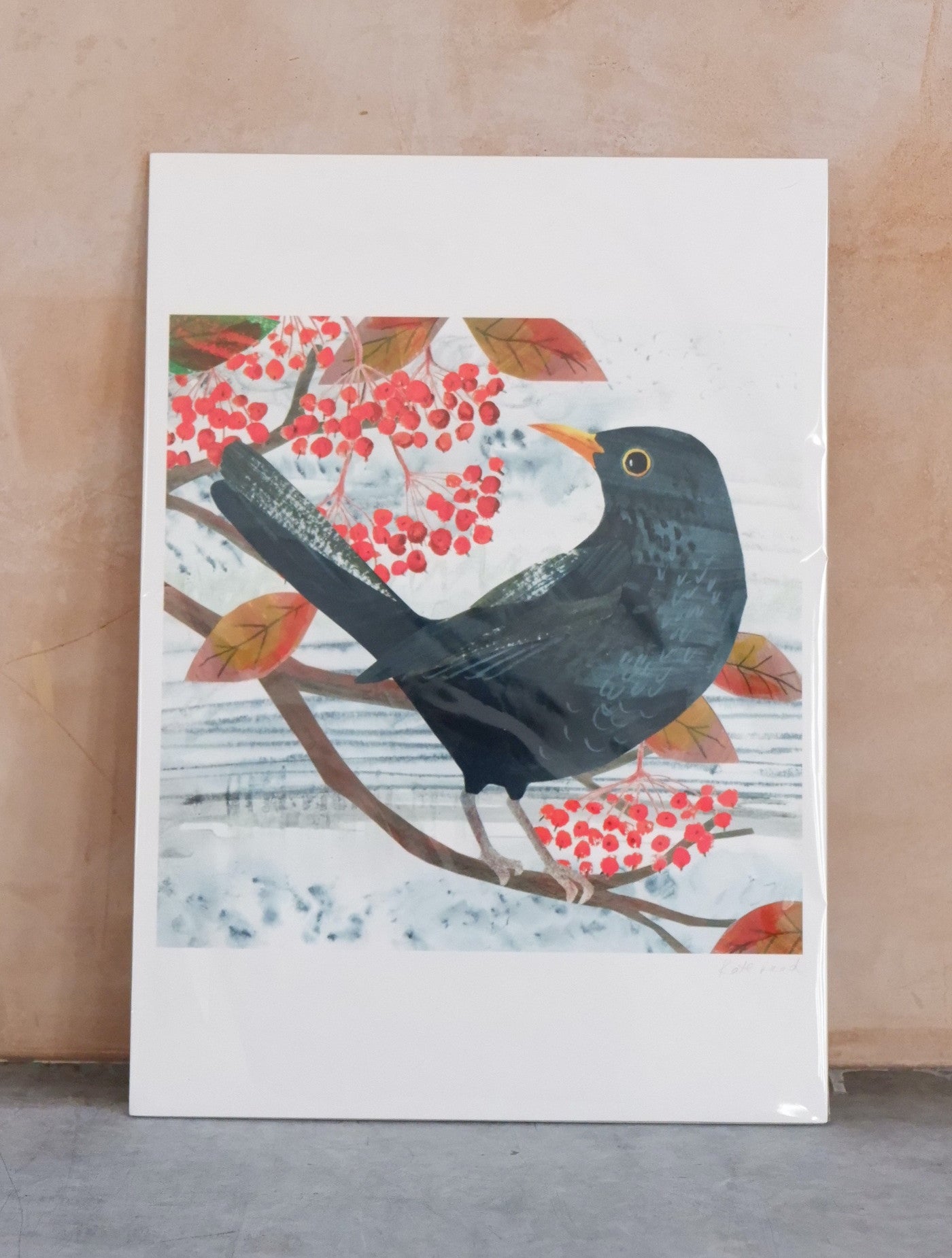 Blackbird and Berries A4 giclee print