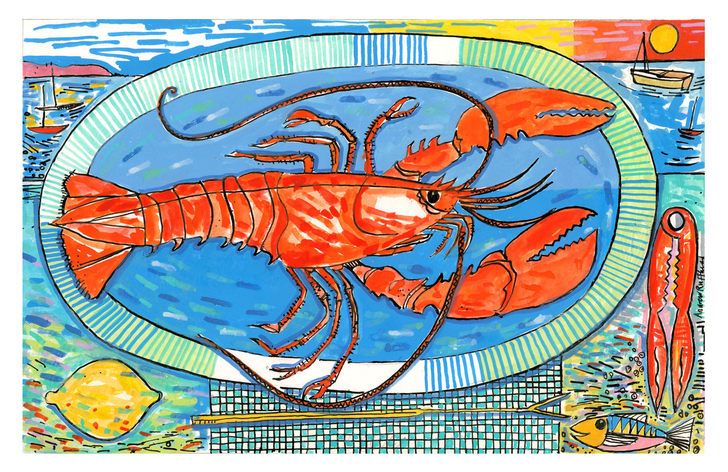 Lobster on a Blue Plate Giclee Print