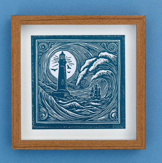 Square Lighthouse Lino Print