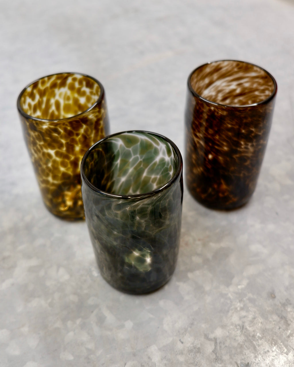 salt glass studios glass blowing free blown amber drinking tumblers abstract shape kitchenware  homeware gift