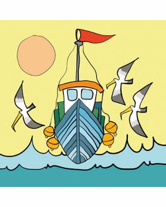 Thea Cutting Fishing Boat Greetings Card seaside sailing print design