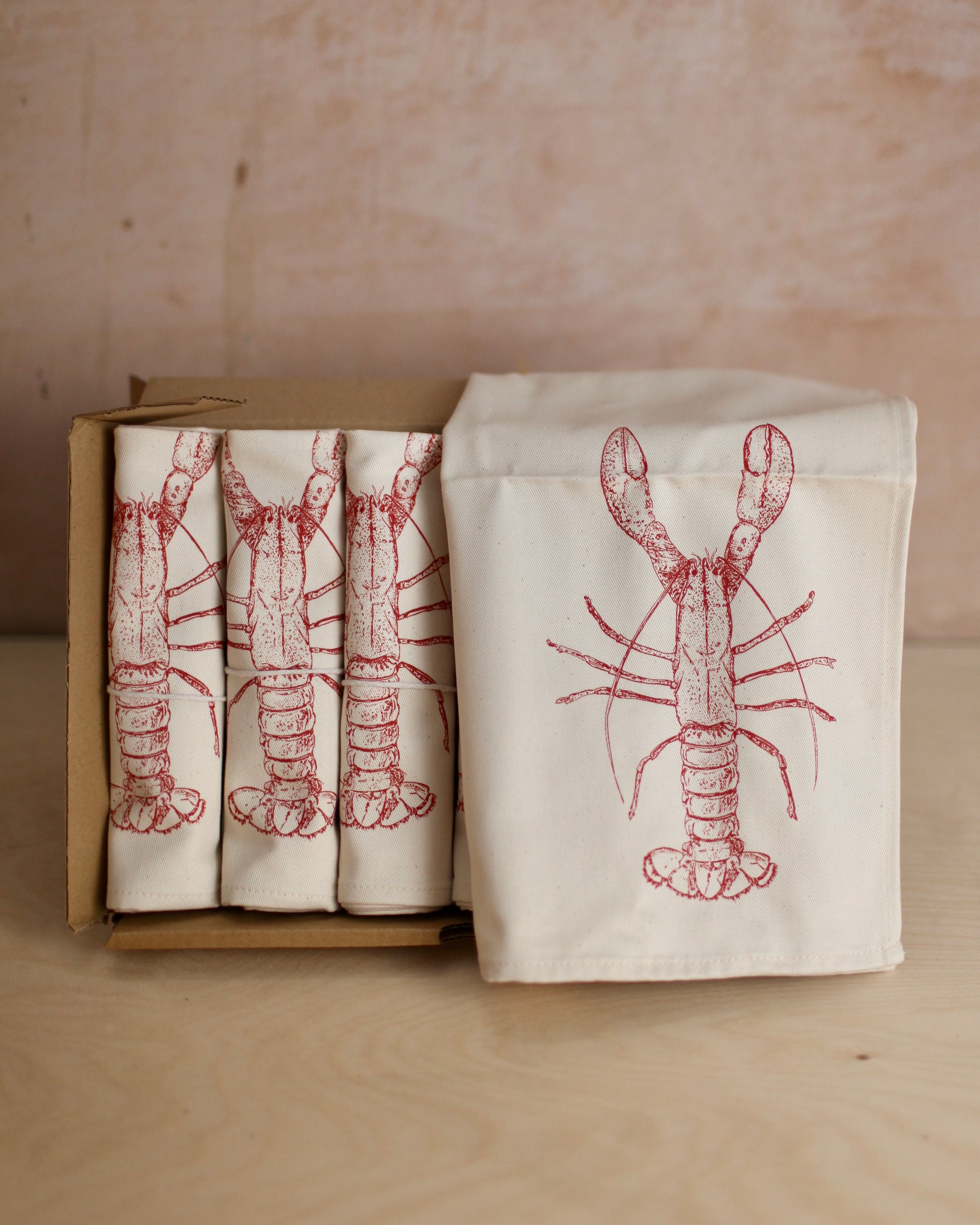 lottie day set of 6 napkins lobster kitchenware homeware seaside cotton screen printed design