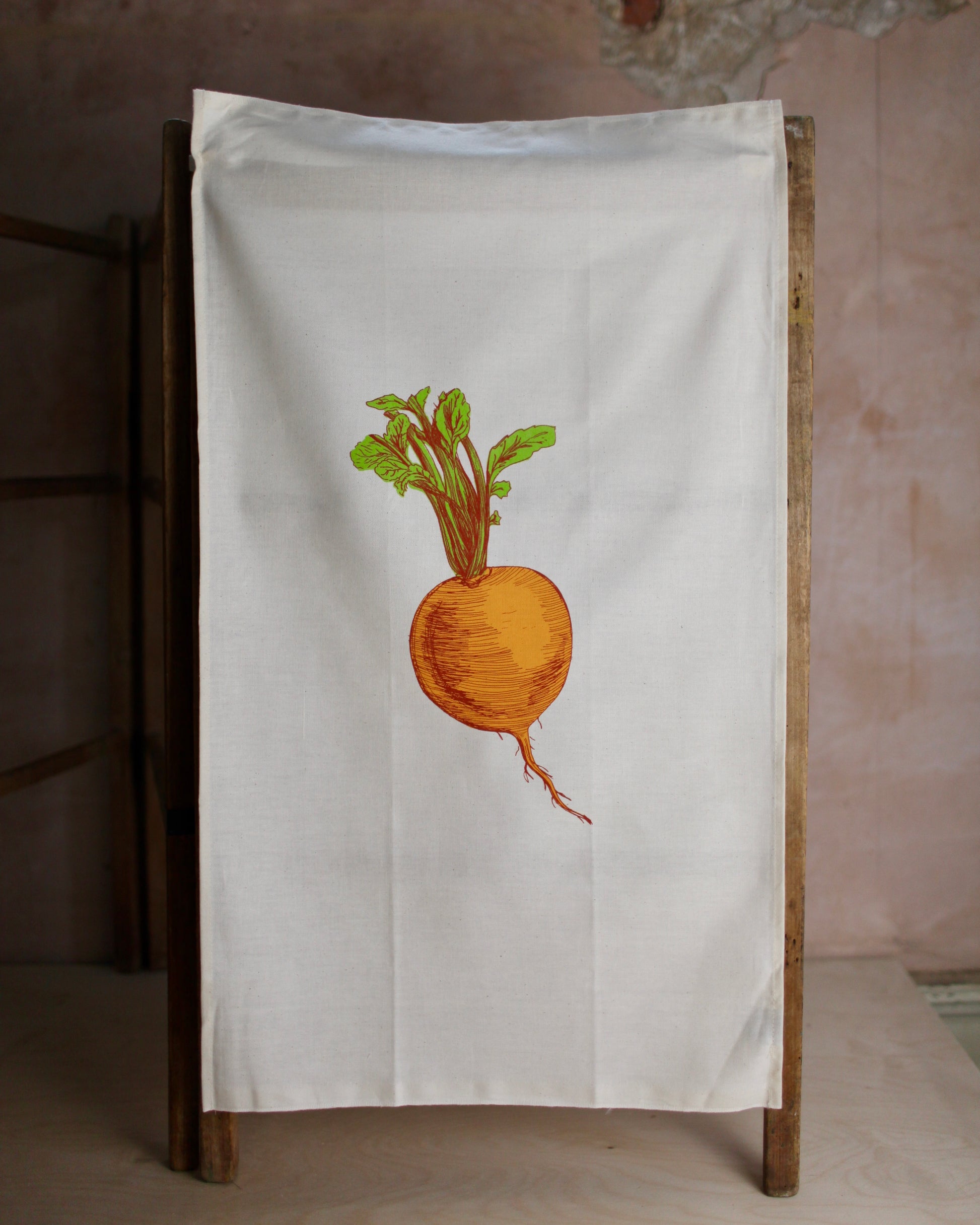 lottie day tea towel kitchenware homeware orange swede vegetable cotton screen printed design