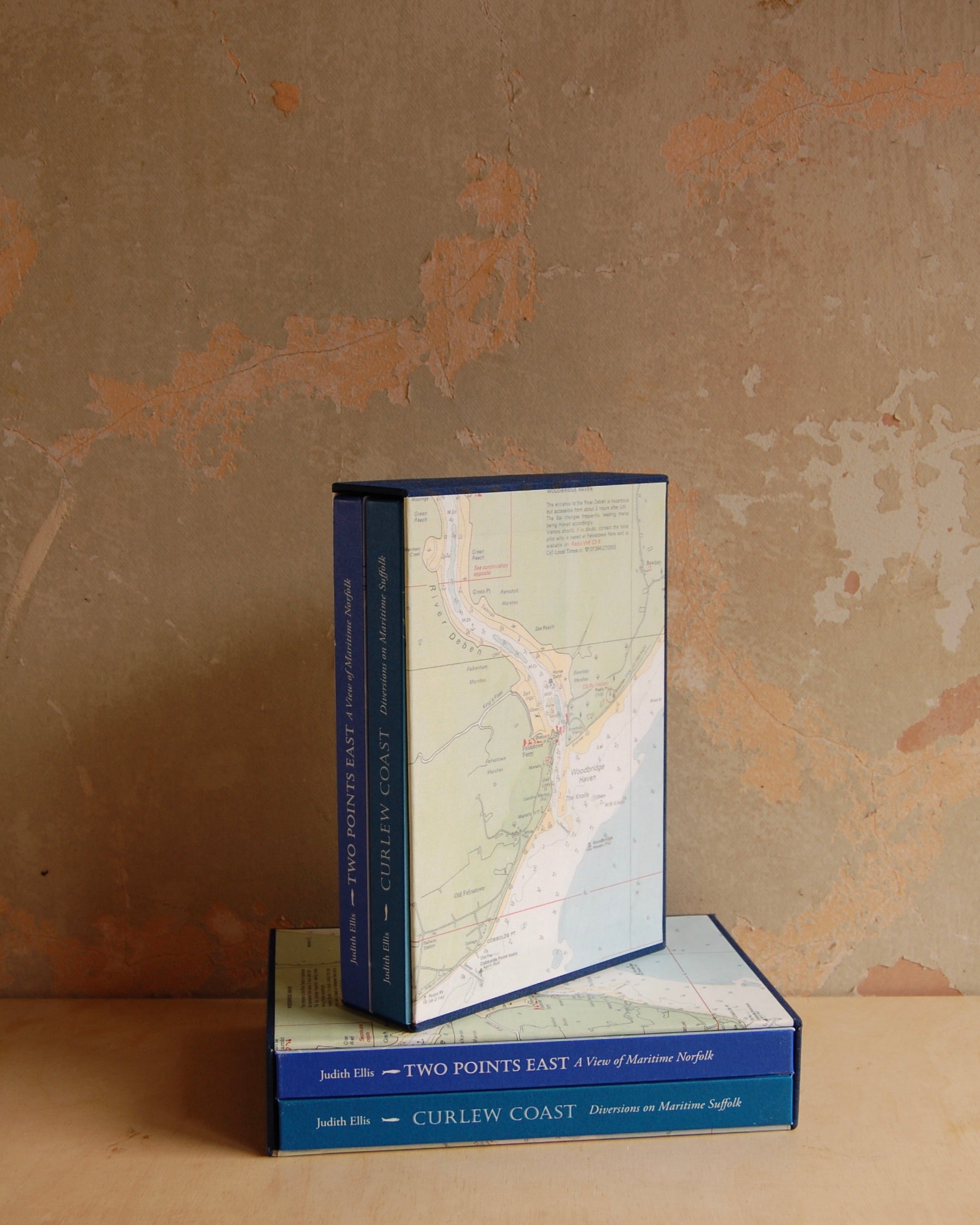 the book studio judith ellis hand-made hand-bound Slipcase set of Curlew Coast and Two Points East by Judith Ellis
