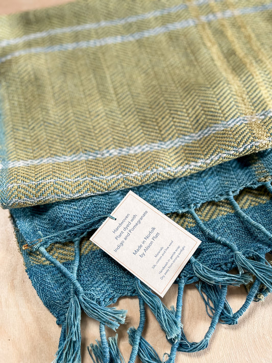 Summer 2 Handwoven silk and cotton scarf dyed with indigo and pomegranate
