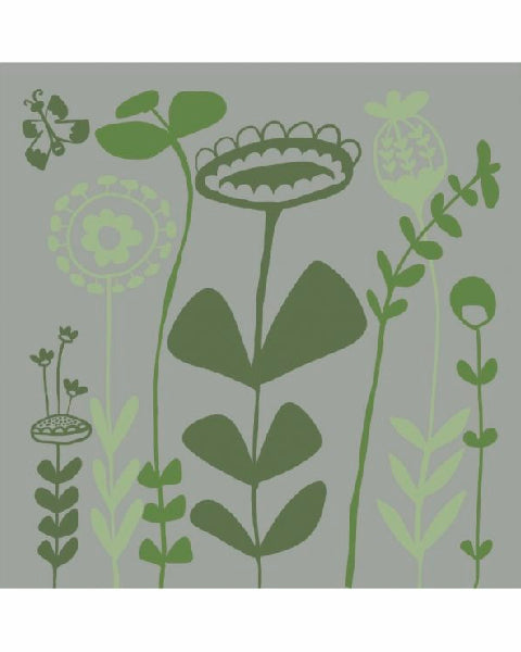 Thea Cutting Retro Green Greetings Card flowers gardening nature print design