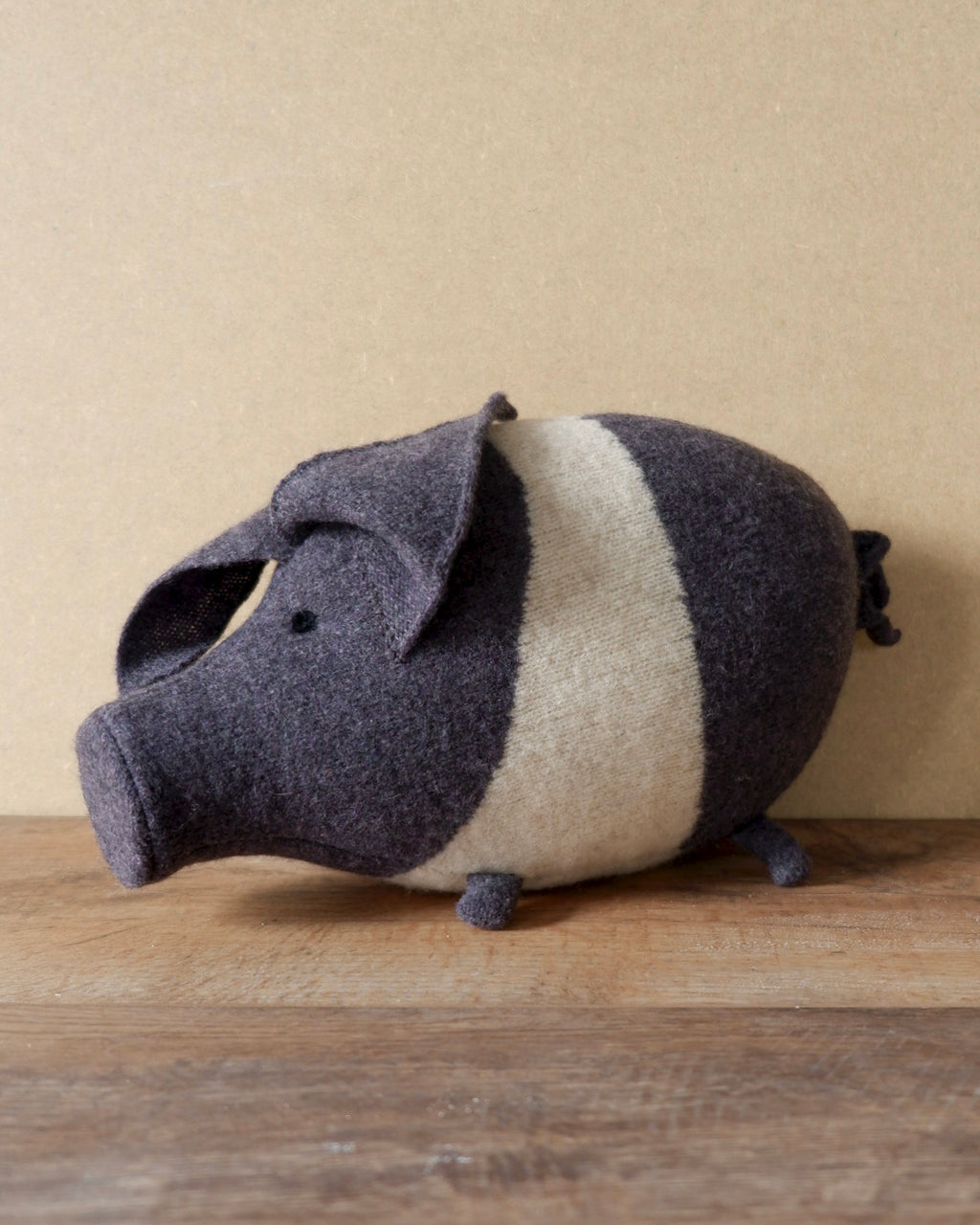 Sally Nencini handcrafted homeware knitted Saddleback Pig toy