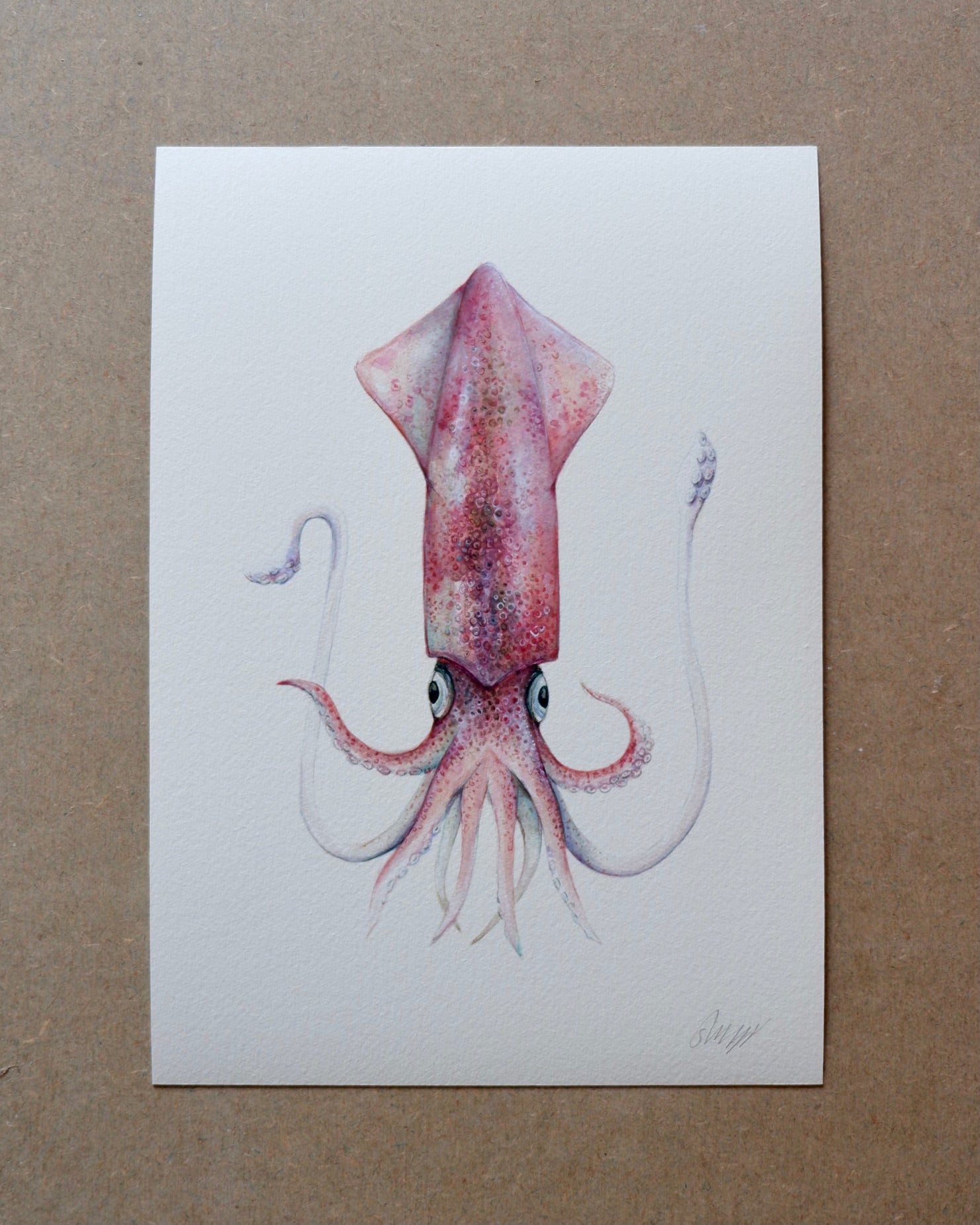 Squid - A3 print sophie myers artwork seaside watercolour fish wildlife print