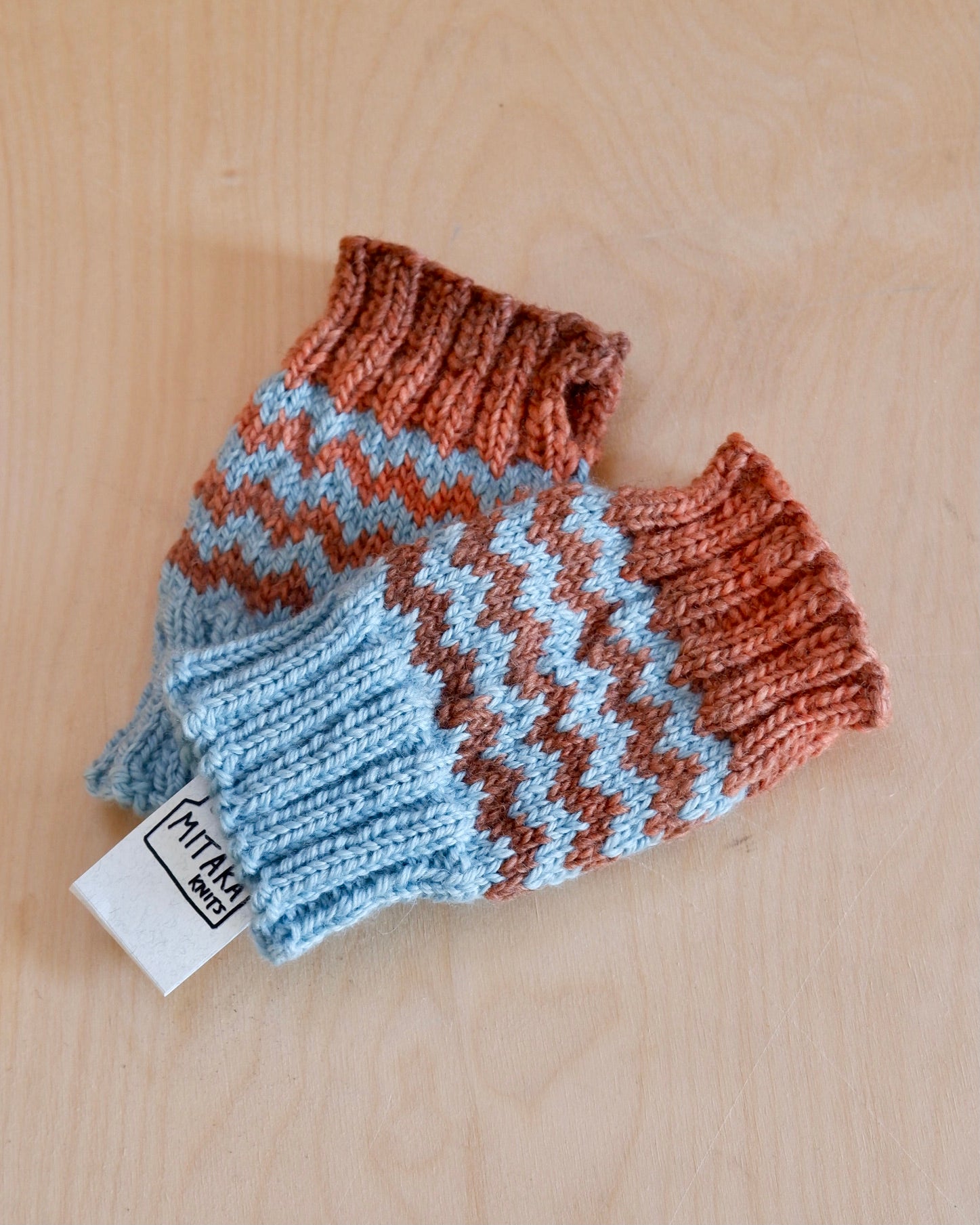 mitaka knits Hand Knitted Fairisle Hand Warmers zigzag