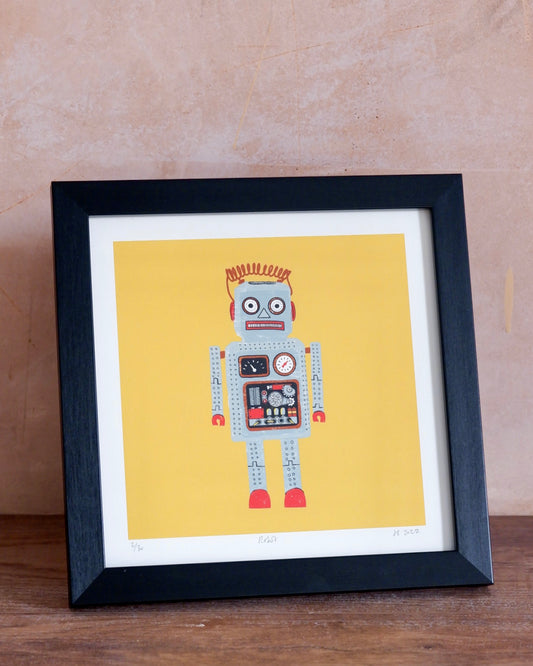 jude smith design smith illustrations prints Robot giclee print - framed